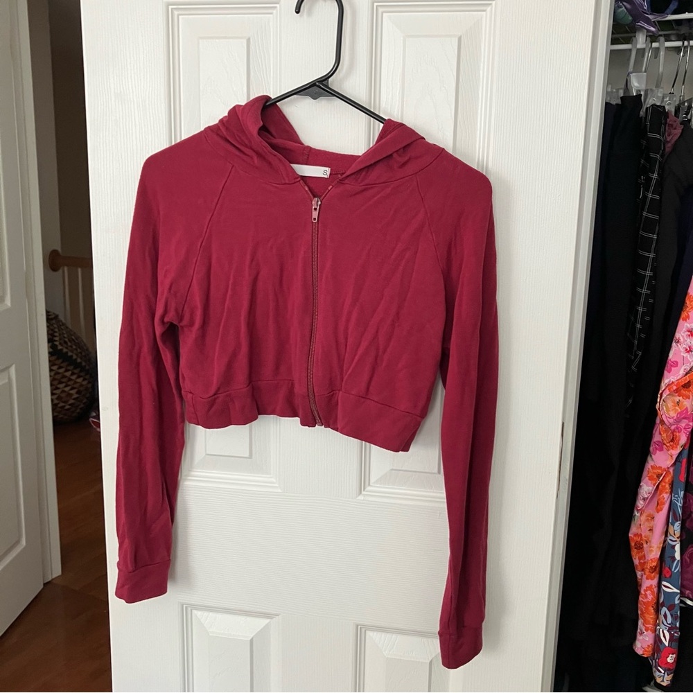 InLuv Cropped Berry Pink Zip Up Hoodie